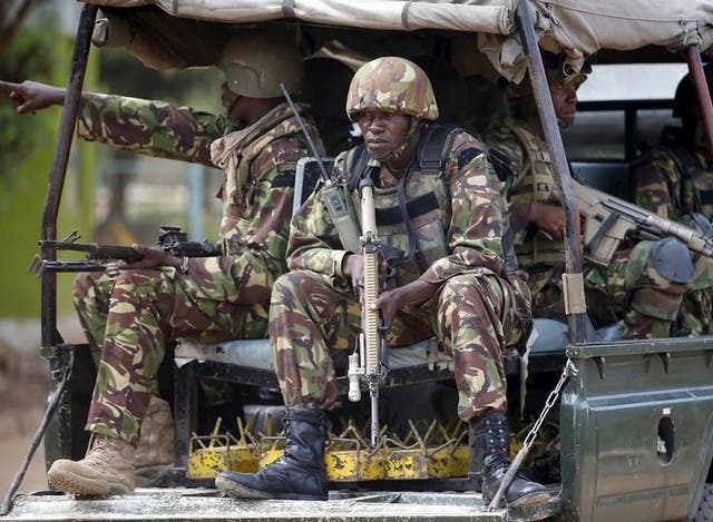 Kenya Defence Force soldiers arrive in Garissa University College in Garissa